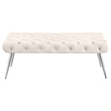 Ella Upholstered Tufted Bench Stainless Steel Legs Ivory