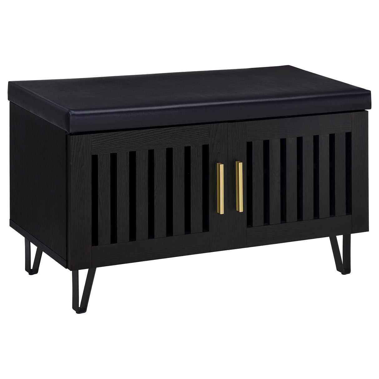 Furniture City Houma - Coaster - Brixton 2-door Padded Entryway Shoe Storage Bench Black - 915152
