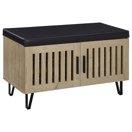 Furniture City Houma - Coaster - Brixton 2-door Padded Entryway Shoe Storage Bench White Oak - 915154