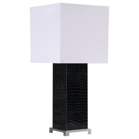 Furniture City Houma - Coaster - Bridle 25-inch Square Shade Faux Crocodile Table Lamp Black - 920204