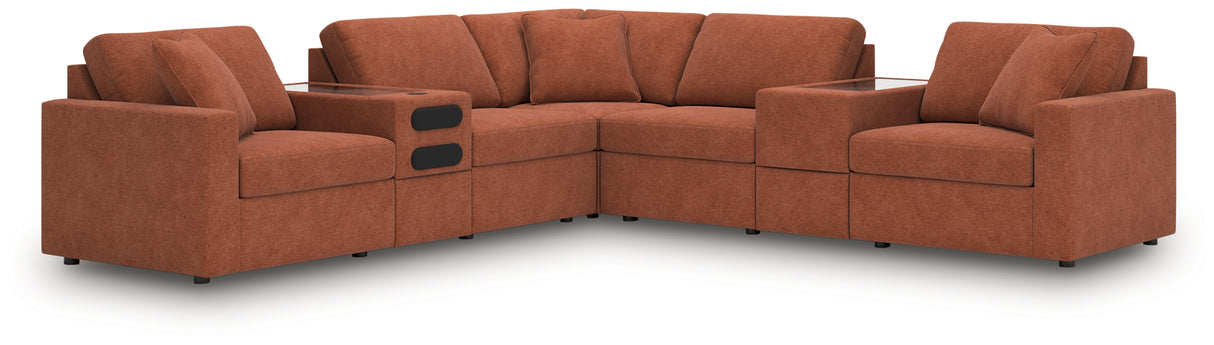 Furniture City Houma - Ashley Furniture - Modmax 7-Piece Balanced Sectional with Audio and Storage Consoles - RAF 7-Piece Balanced Sectional with Audio and Storage Consoles / Spice - 92102S69