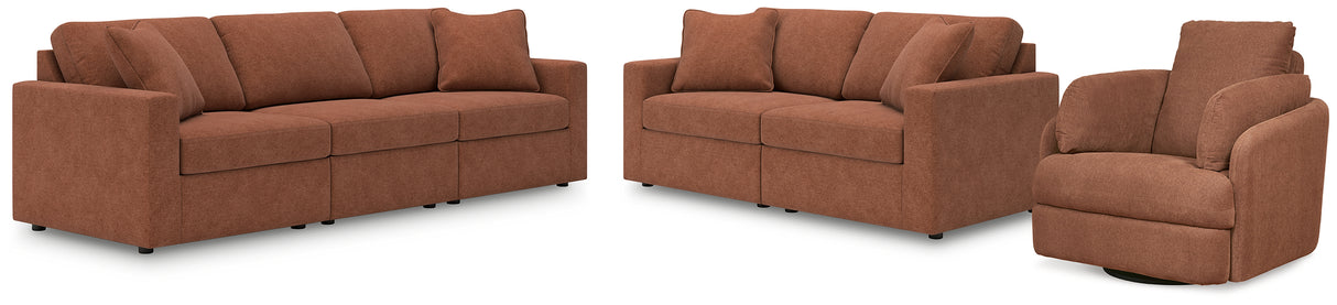 Furniture City Houma - Ashley Furniture - Modmax 3-Piece Sectional Sofa, 2-Piece Sectional Loveseat and Swivel Glider Recliner - 3-Piece Sectional Sofa, 2-Piece Sectional Loveseat and Swivel Glider Recliner / Spice - 92102U21