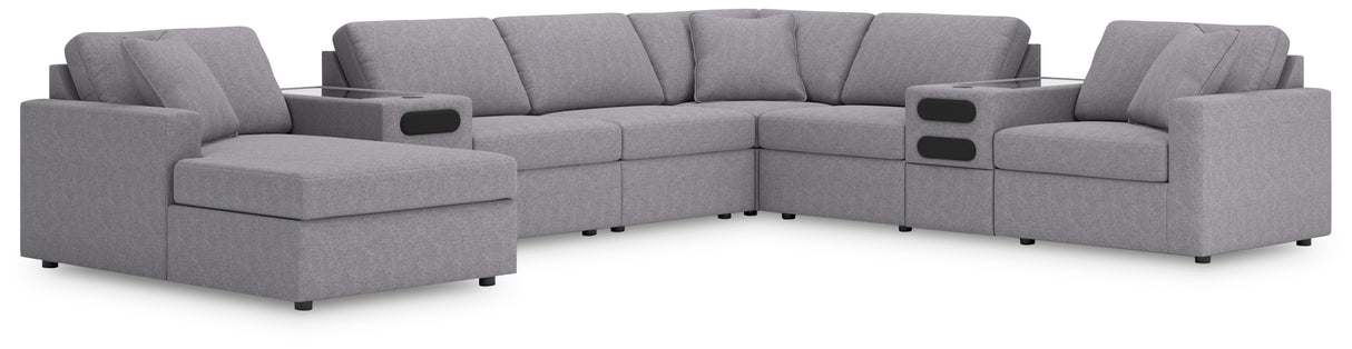 Furniture City Houma - Ashley Furniture - Modmax 8-Piece Sectional with Audio System and Chaise - RAF 8-Piece Sectional with Audio System and Chaise / Ink - 92121S47