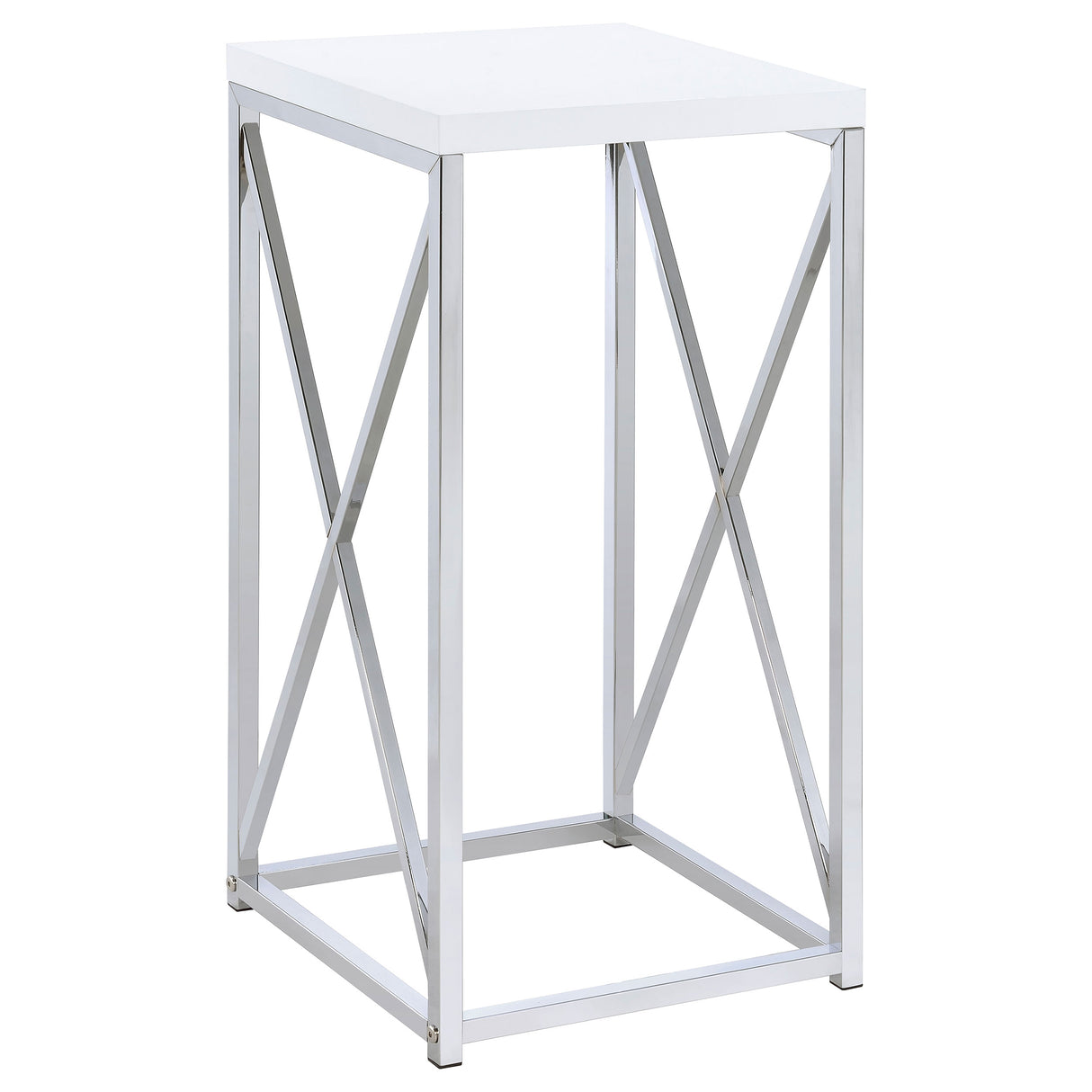 Furniture City Houma - Coaster - Edmund Square Accent Side Table White High Gloss and Chrome - 930014