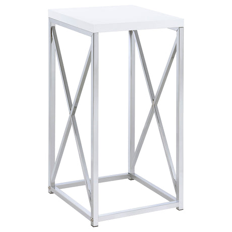 Furniture City Houma - Coaster - Edmund Square Accent Side Table White High Gloss and Chrome - 930014