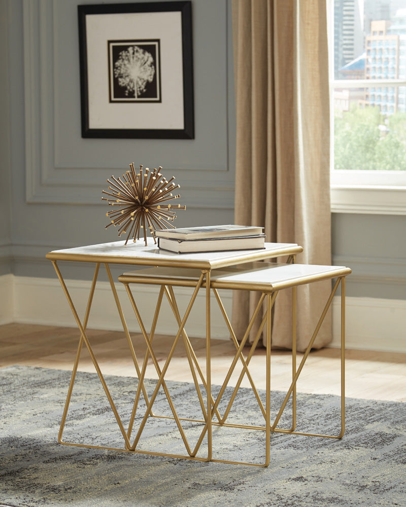 Furniture City Houma - Coaster - Bette 2-piece Marble Top Nesting Table Set White and Gold - 930075