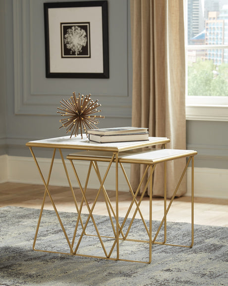 Furniture City Houma - Coaster - Bette 2-piece Marble Top Nesting Table Set White and Gold - 930075