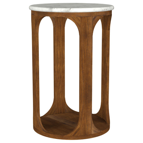 Furniture City Houma - Coaster - Berkeley Round Marble Top Side Table White and Brown - 930080