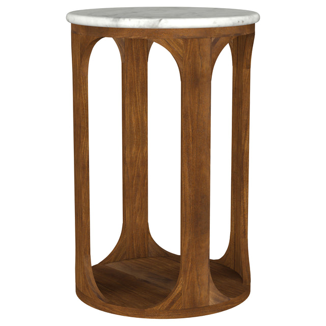 Furniture City Houma - Coaster - Berkeley Round Marble Top Side Table White and Brown - 930080