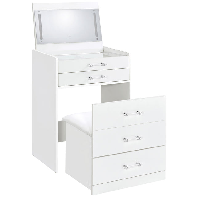 Furniture City Houma - Coaster - Danbury 3-drawer Makeup Vanity & Stool Set White High Gloss - 930208