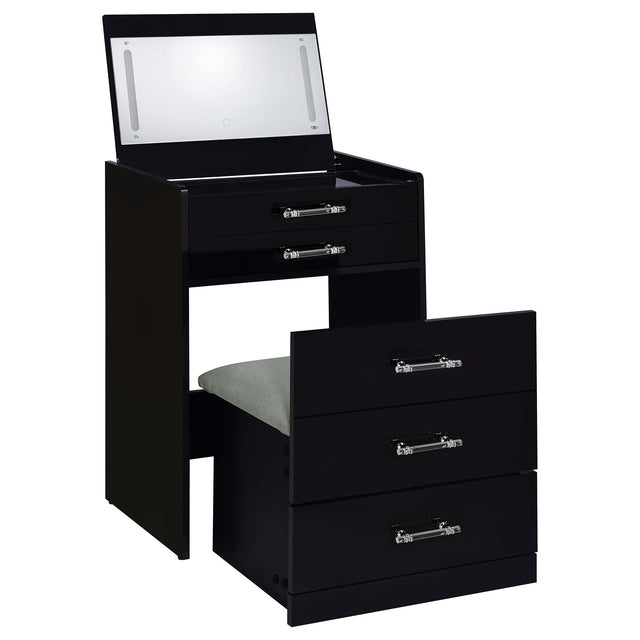 Furniture City Houma - Coaster - Danbury 3-drawer Makeup Vanity & Stool Set Black High Gloss - 930209