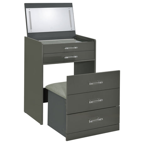 Furniture City Houma - Coaster - Danbury 3-drawer Makeup Vanity & Stool Set Grey High Gloss - 930210