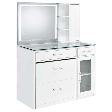 Furniture City Houma - Coaster - Flora 2-drawer Vanity Set with LED Mirror White High Gloss - 930218