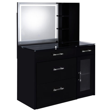 Furniture City Houma - Coaster - Flora 2-drawer Vanity Set with LED Mirror Black High Gloss - 930219