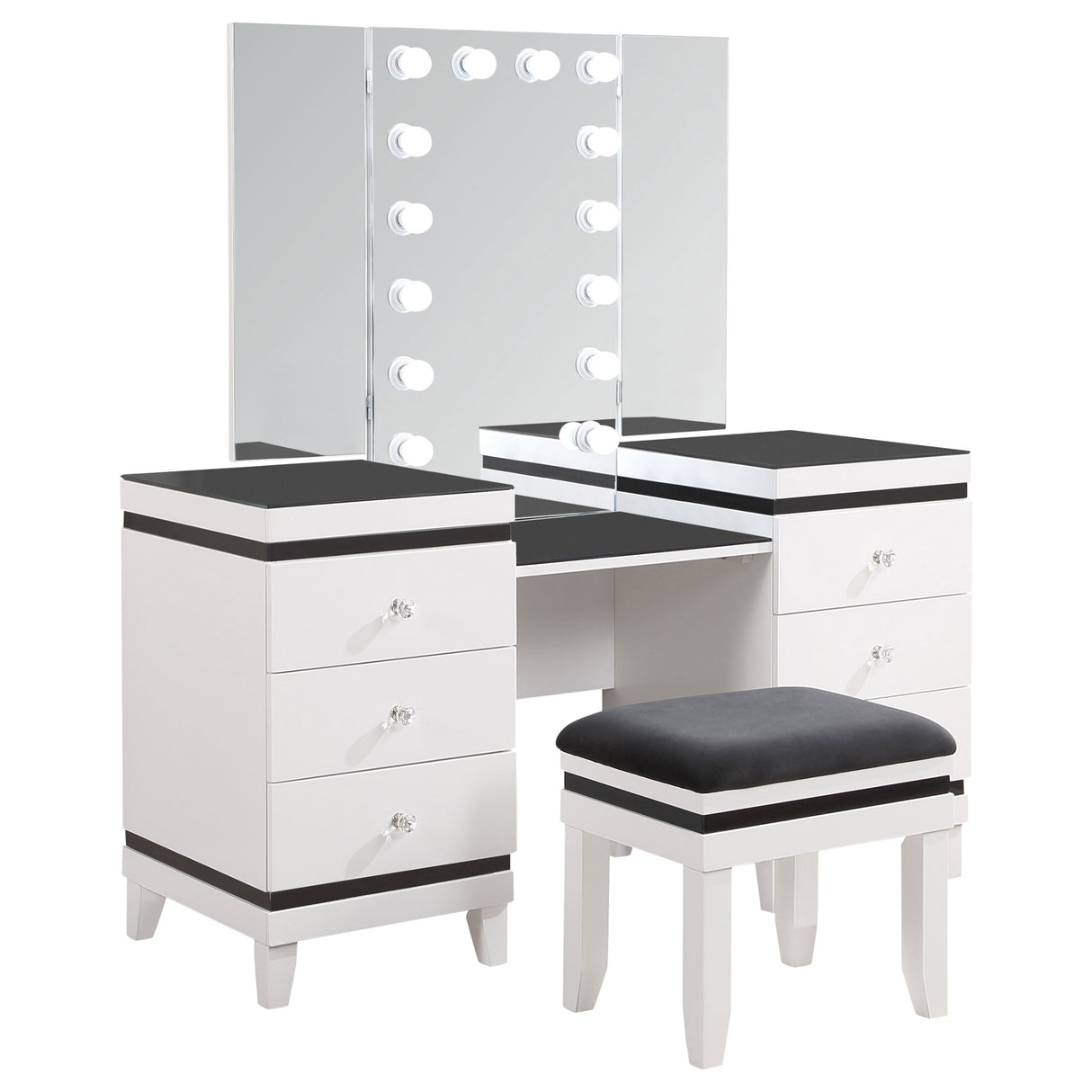 Furniture City Houma - Coaster - Talei 6-drawer Vanity Set with Lighting Black and White - 930244
