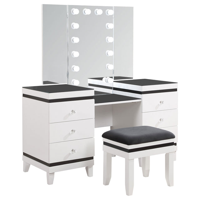 Furniture City Houma - Coaster - Talei 6-drawer Vanity Set with Lighting Black and White - 930244