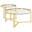 Furniture City Houma - Coaster - Delia 2-Piece Round Glass Top Nesting Coffee Table Gold - 930251