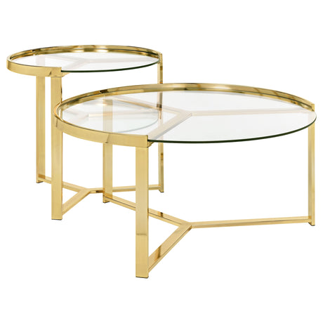Furniture City Houma - Coaster - Delia 2-Piece Round Glass Top Nesting Coffee Table Gold - 930251