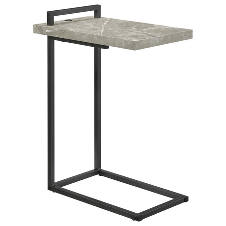 Furniture City Houma - Coaster - Maxwell C-shaped Side Table USB Charging Grey Faux Marble - 931129