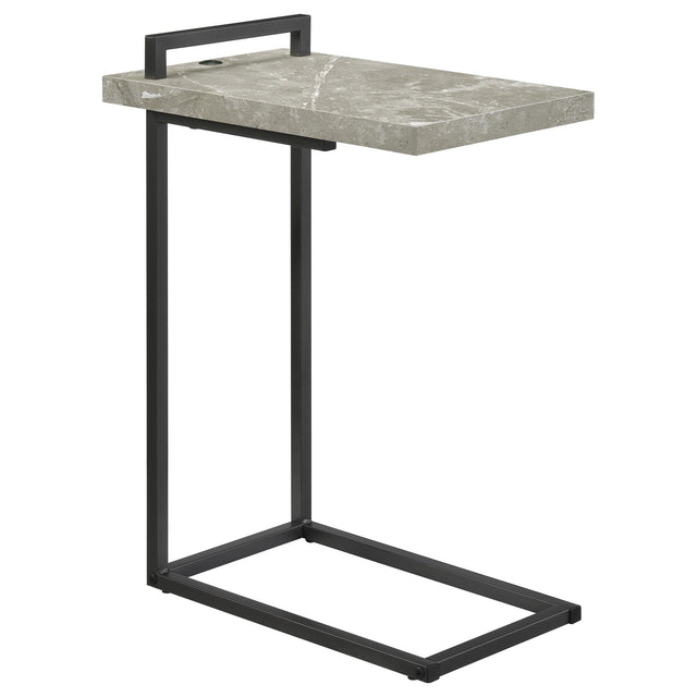 Furniture City Houma - Coaster - Maxwell C-shaped Side Table USB Charging Grey Faux Marble - 931129