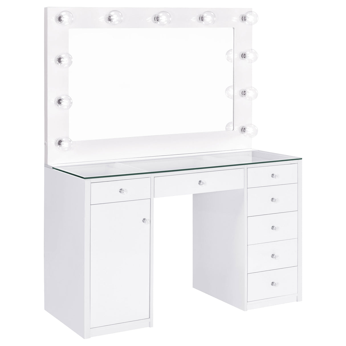 Furniture City Houma - Coaster - Acena 7-drawer Vanity Set with Lighting White High Gloss - 931143