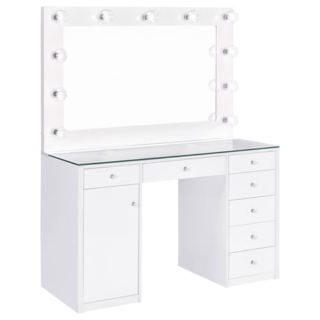 Furniture City Houma - Coaster - Acena 7-drawer Vanity Set with Lighting White High Gloss - 931143