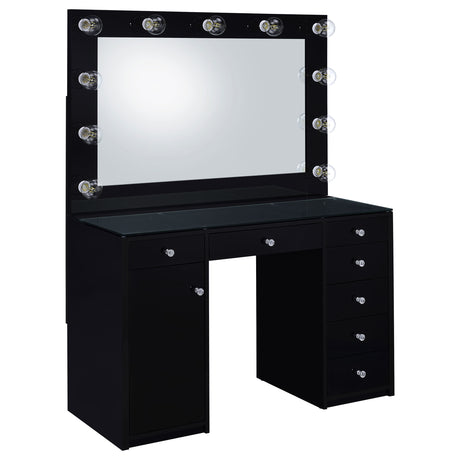 Furniture City Houma - Coaster - Acena 7-drawer Vanity Set with Lighting Black High Gloss - 931144
