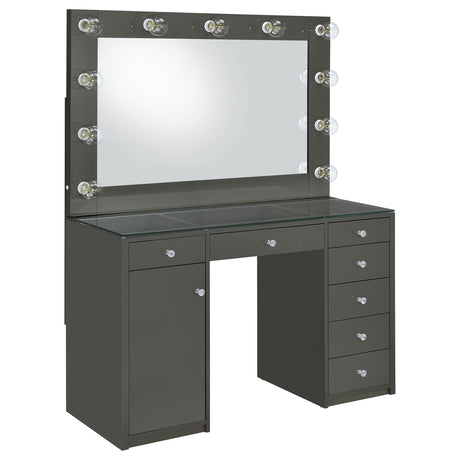 Furniture City Houma - Coaster - Acena 7-drawer Vanity Set with Lighting Grey High Gloss - 931145