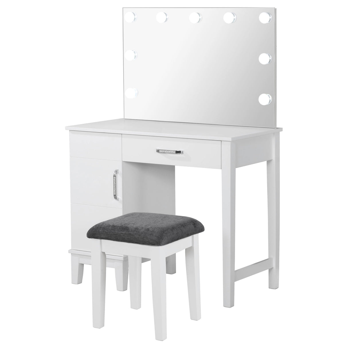 Furniture City Houma - Coaster - Elijah Vanity Set with Lighting & Stool White and Dark Grey - 931149