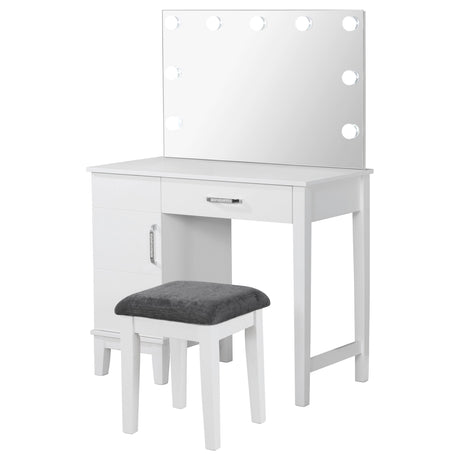 Furniture City Houma - Coaster - Elijah Vanity Set with Lighting & Stool White and Dark Grey - 931149