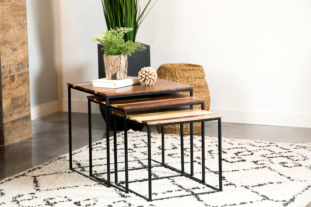 Furniture City Houma - Coaster - Belcourt 3-piece Square Nesting Tables Natural and Black - 931182