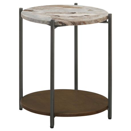 Furniture City Houma - Coaster - Noemie Round Marble Top Accent Side Table White and Gunmetal - 931204
