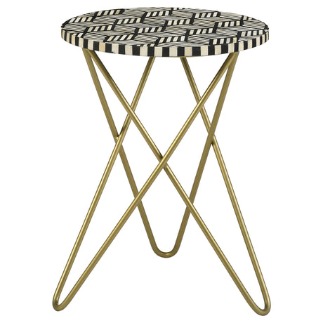 Furniture City Houma - Coaster - Xenia Round Bone Inlay Accent Side Table White and Gold - 935878