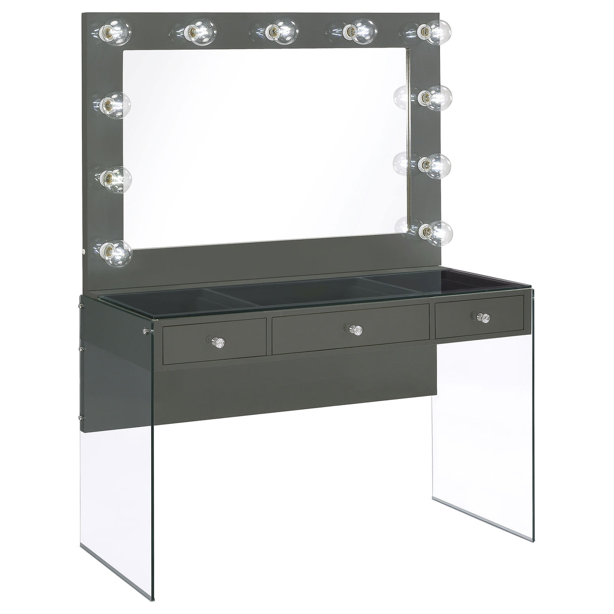 Furniture City Houma - Coaster - Afshan 3-drawer Vanity Set with Lighting Grey High Gloss - 935923