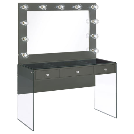 Furniture City Houma - Coaster - Afshan 3-drawer Vanity Set with Lighting Grey High Gloss - 935923