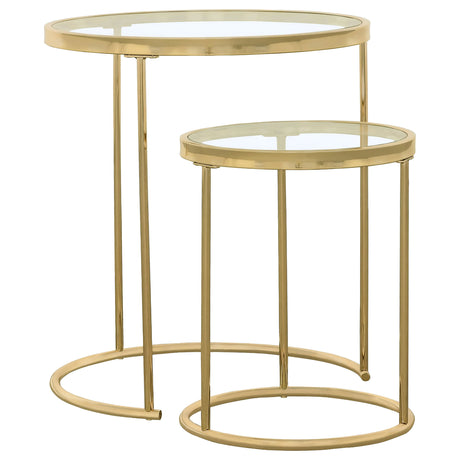 Furniture City Houma - Coaster - Maylin 2-piece Round Glass Top Nesting Table Set Gold - 935936