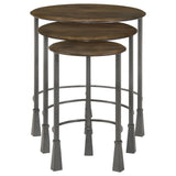 Deja 3-piece Round Nesting Table Set Natural and Gunmetal