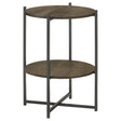 Furniture City Houma - Coaster - Axel Round Accent Table with Open Shelf Natural and Gunmetal - 935993