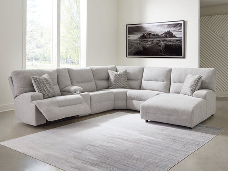 Furniture City Houma - Ashley Furniture - Acklen Place 6-Piece Power Reclining Sectional with Chaise - 6-Piece Power Reclining Sectional with Chaise / Pewter - 93605S1