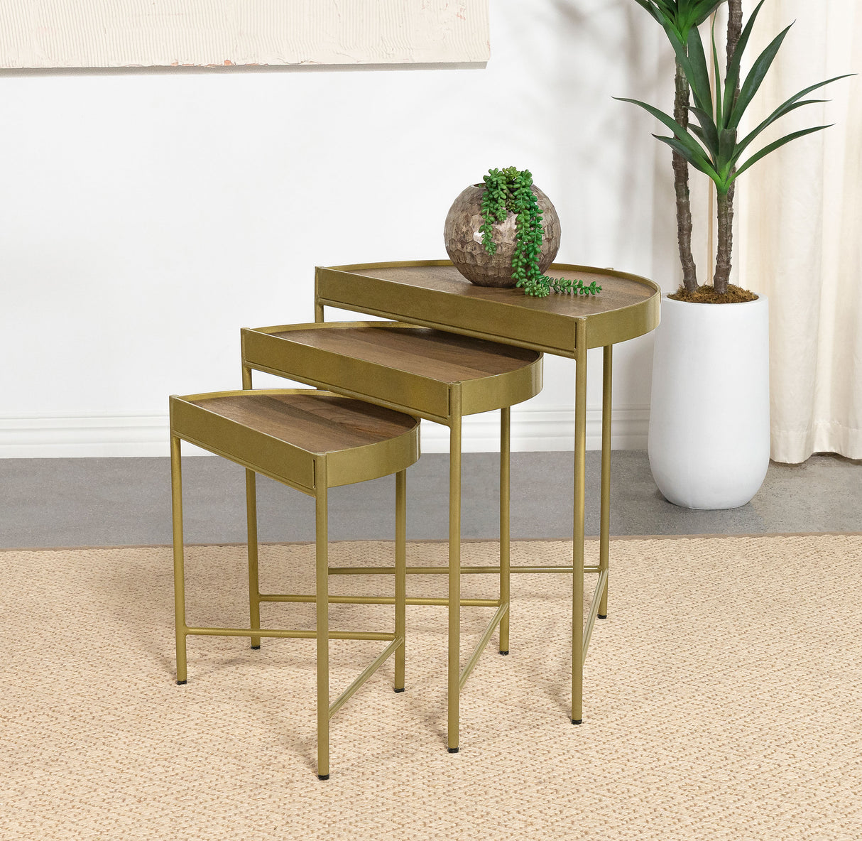 Furniture City Houma - Coaster - Tristen 3-Piece Demilune Nesting Table Brown and Gold - 936156