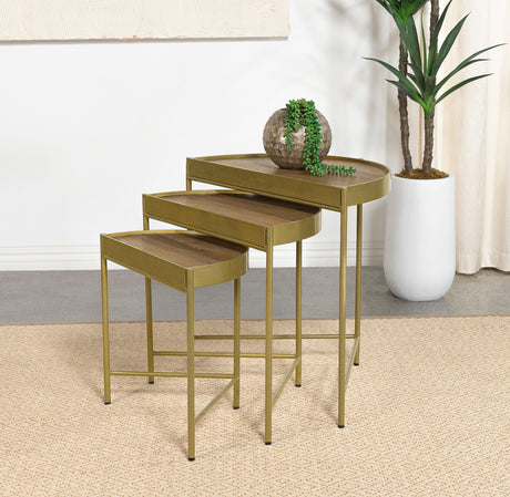 Furniture City Houma - Coaster - Tristen 3-Piece Demilune Nesting Table Brown and Gold - 936156