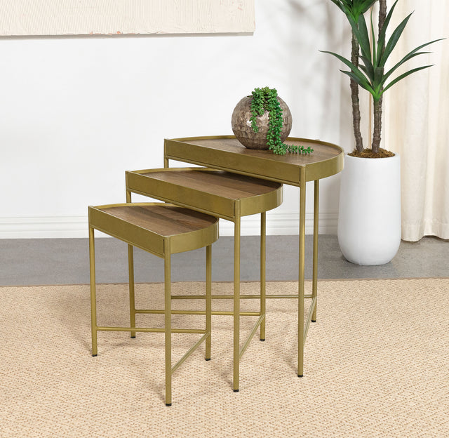 Furniture City Houma - Coaster - Tristen 3-Piece Demilune Nesting Table Brown and Gold - 936156