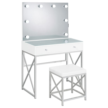 Furniture City Houma - Coaster - Eliza Vanity Set with Lighting & Stool White and Chrome - 936164