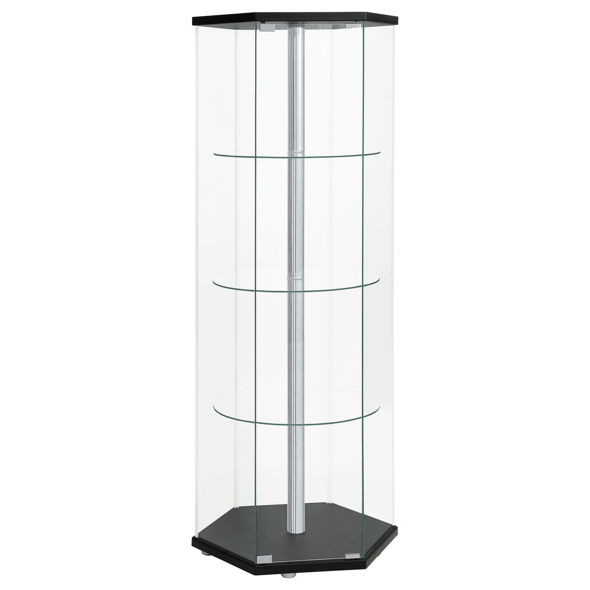 Furniture City Houma - Coaster - Zahavah 4-shelf Hexagonal Clear Glass Curio Cabinet Black - 950276