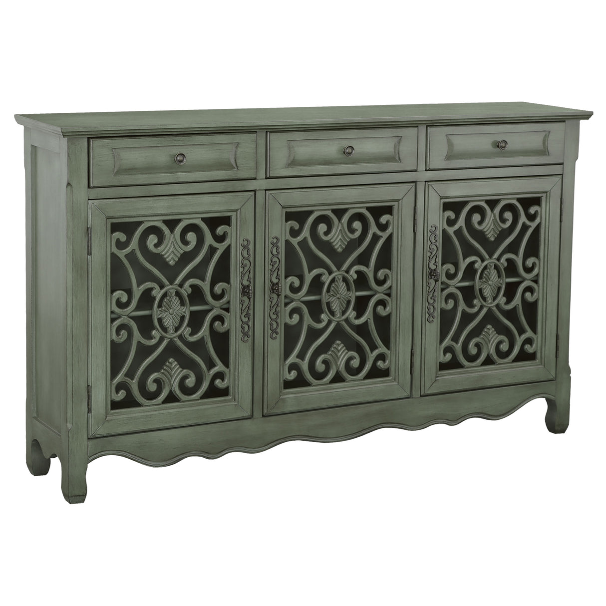 Furniture City Houma - Coaster - Madeline 3-drawer Scrollwork Accent Cabinet Antique Green - 950357