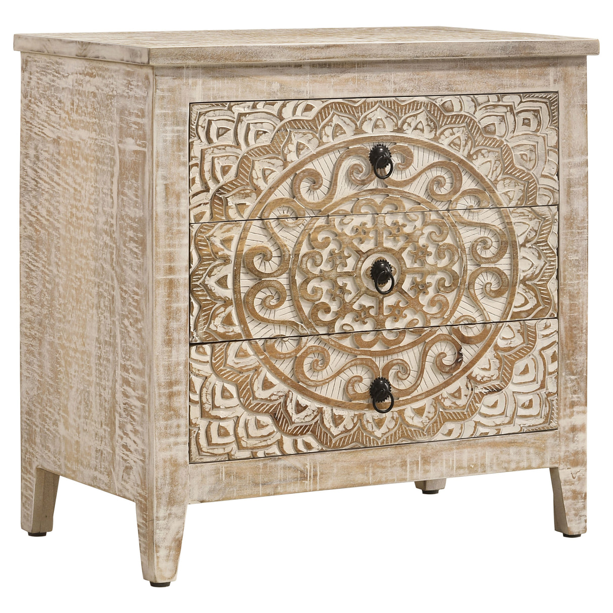 Furniture City Houma - Coaster - Mariska 3-drawer Wood Mandala Cabinet Distressed White - 950390