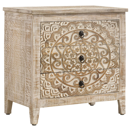 Furniture City Houma - Coaster - Mariska 3-drawer Wood Mandala Cabinet Distressed White - 950390