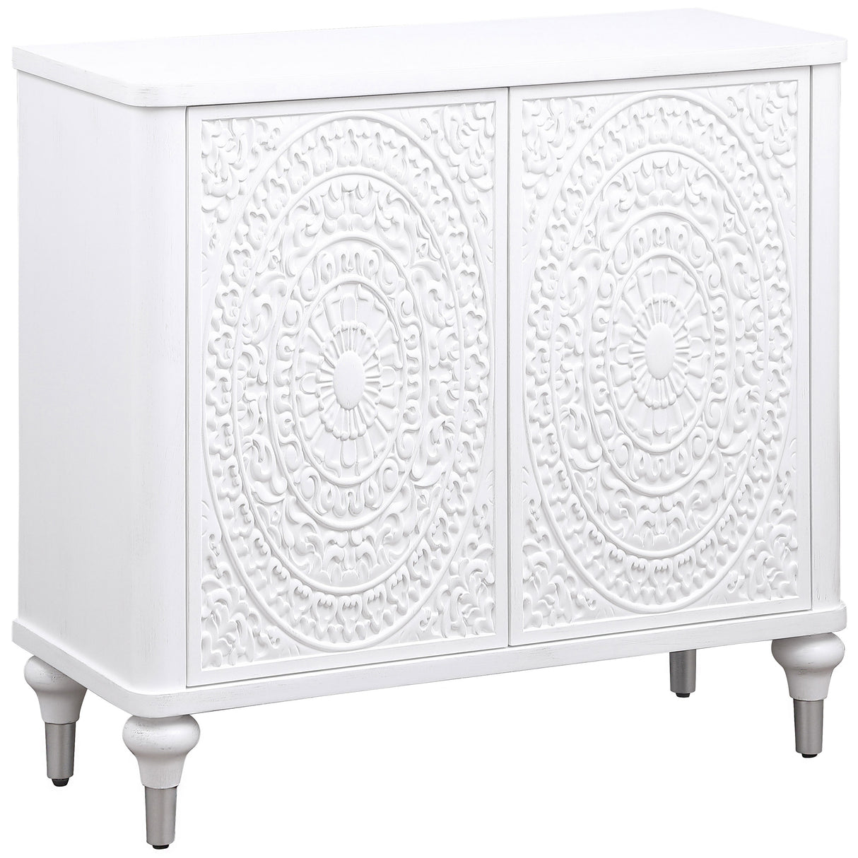 Furniture City Houma - Coaster - Cardella 2-door Mandala Accent Cabinet Distressed White - 950411