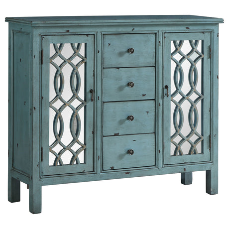 Furniture City Houma - Coaster - Rue 4-drawer Wood Trellis Accent Storage Cabinet Blue - 950736