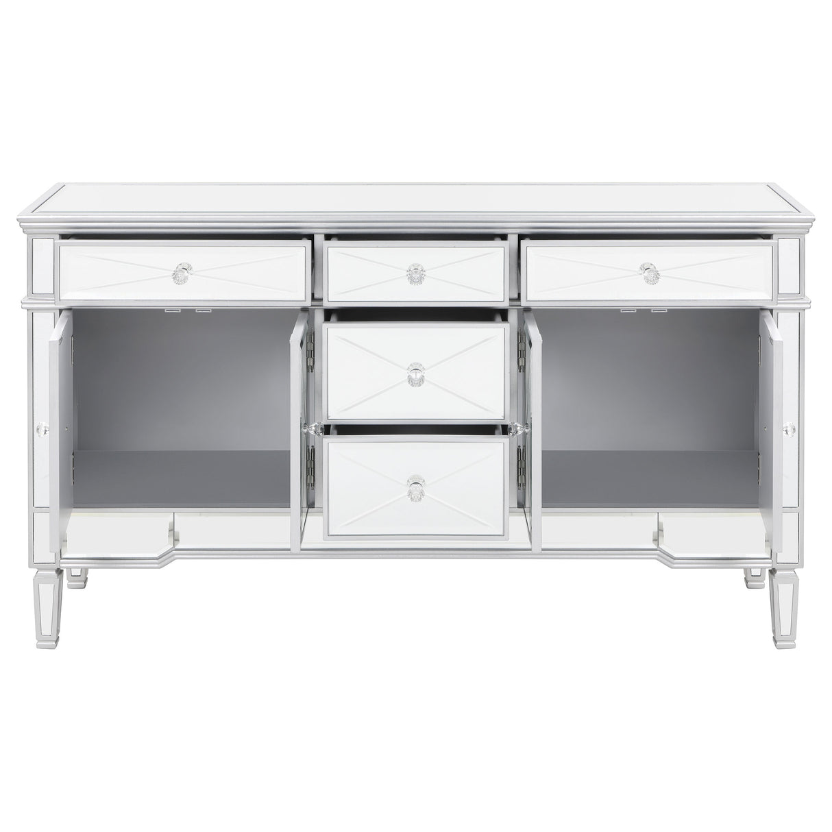 Duchess 5-drawer Mirrored Storage Accent Cabinet Silver